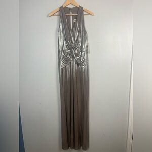 New Eliza J Maxi Taupe Shimmer knot sleeveless dress formal event size 10